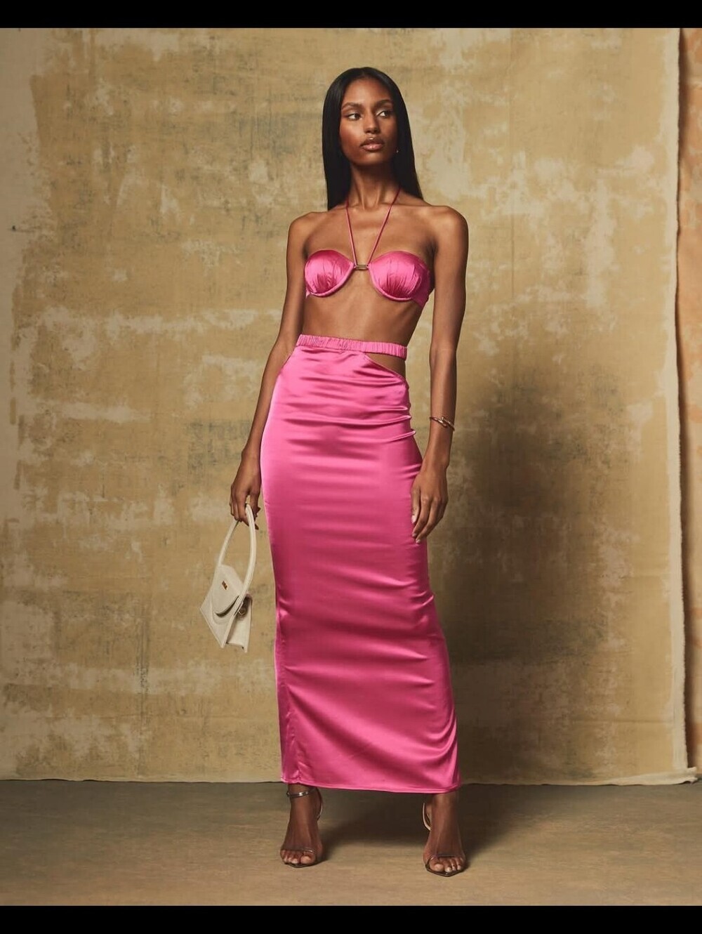 Camila Coelho Lily Satin Maxi Skirt Size XL Pink Cutout Side